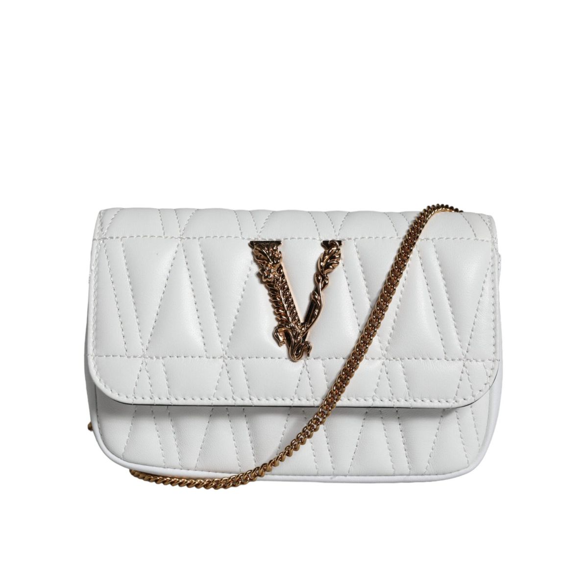 Versace White Quilted Nappa Leather Crossbody Shoulder Bag