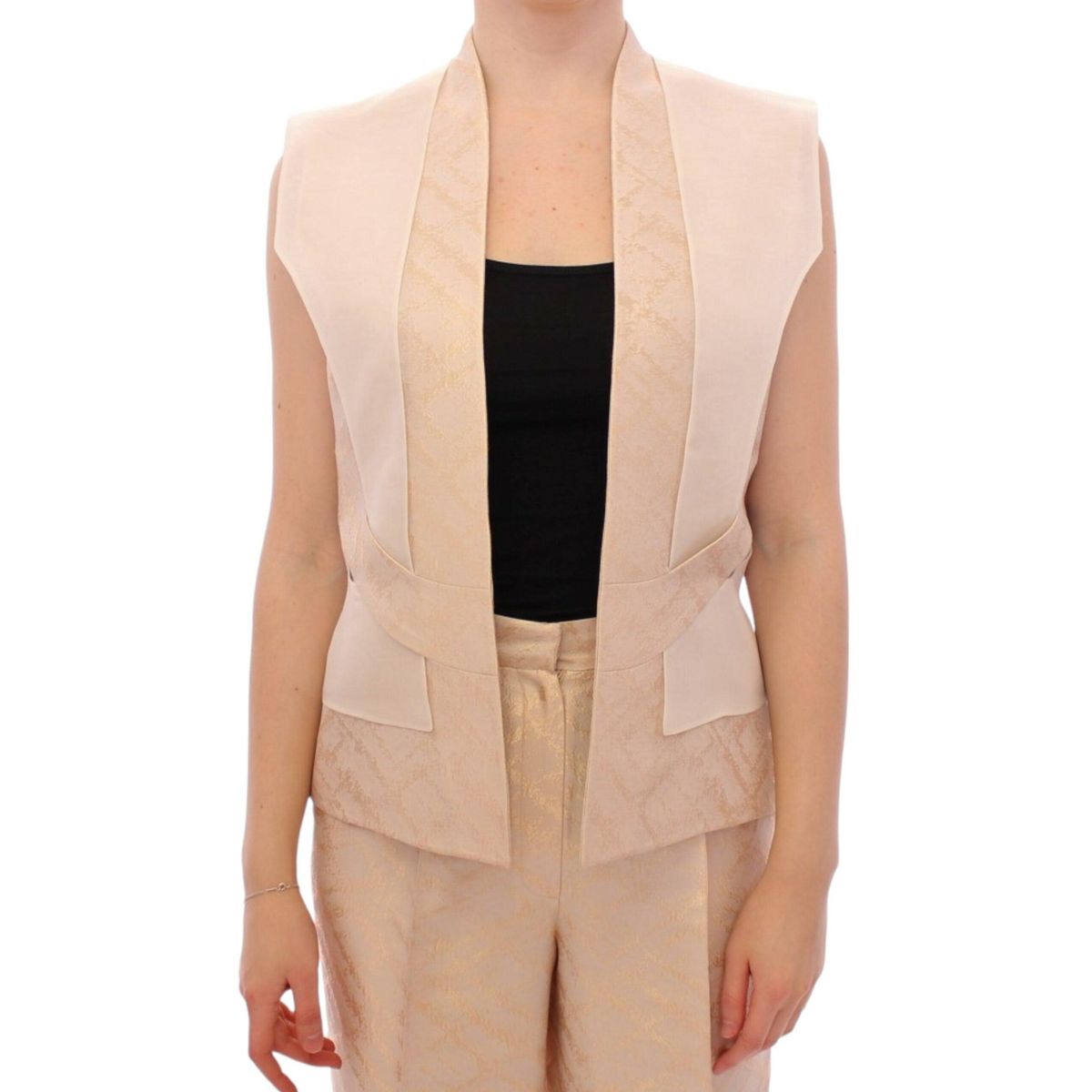 Zeyneptosun Exclusive Beige Brocade Sleeveless Vest