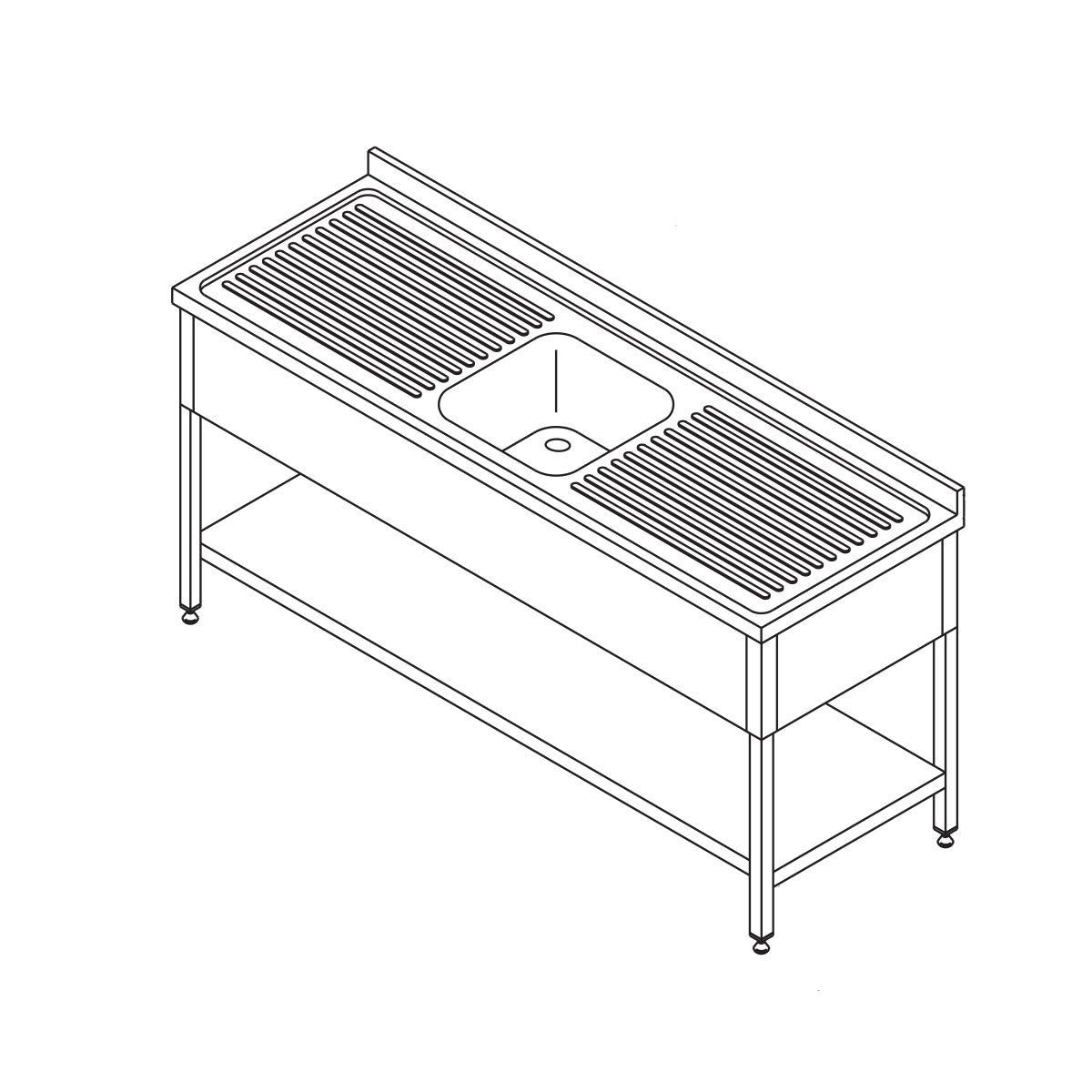 Opvaskebord - 1 vask - med bagplade og hylde - 160 x 70 cm