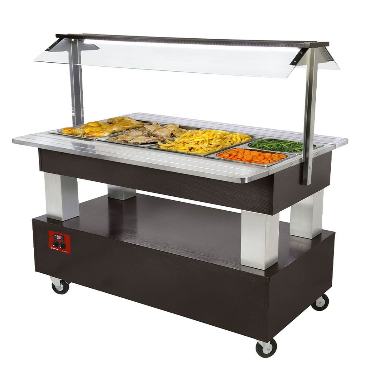 Varm/bain-marie salatbar, 4x GN1/1-150 (wengé træ)