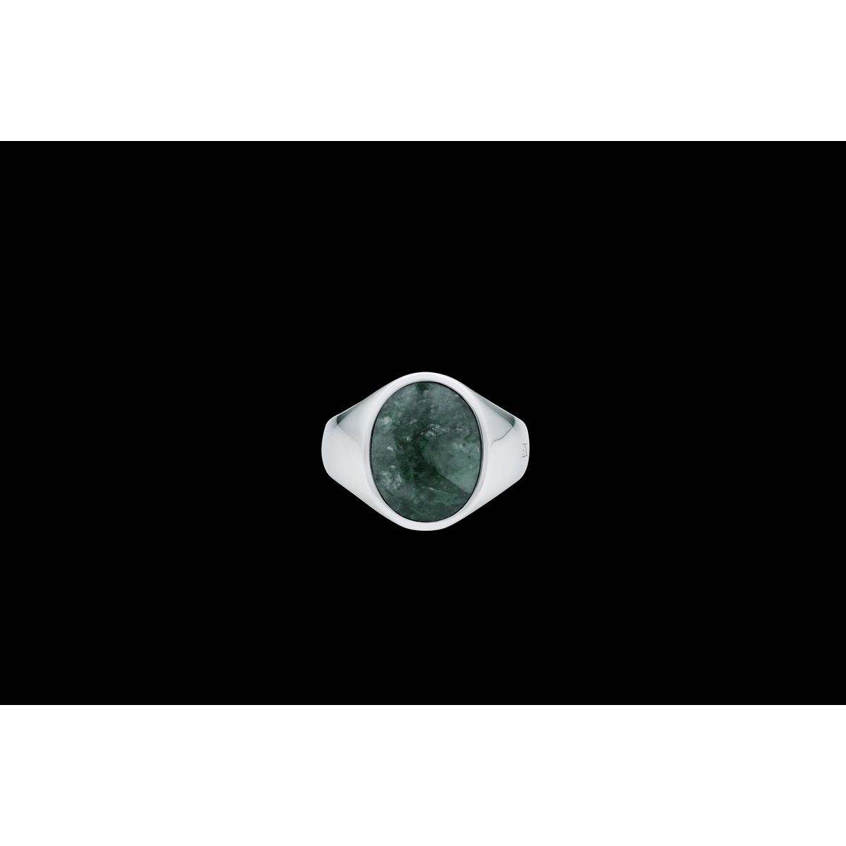 IX Oval Signet Ring Green Marble Silver