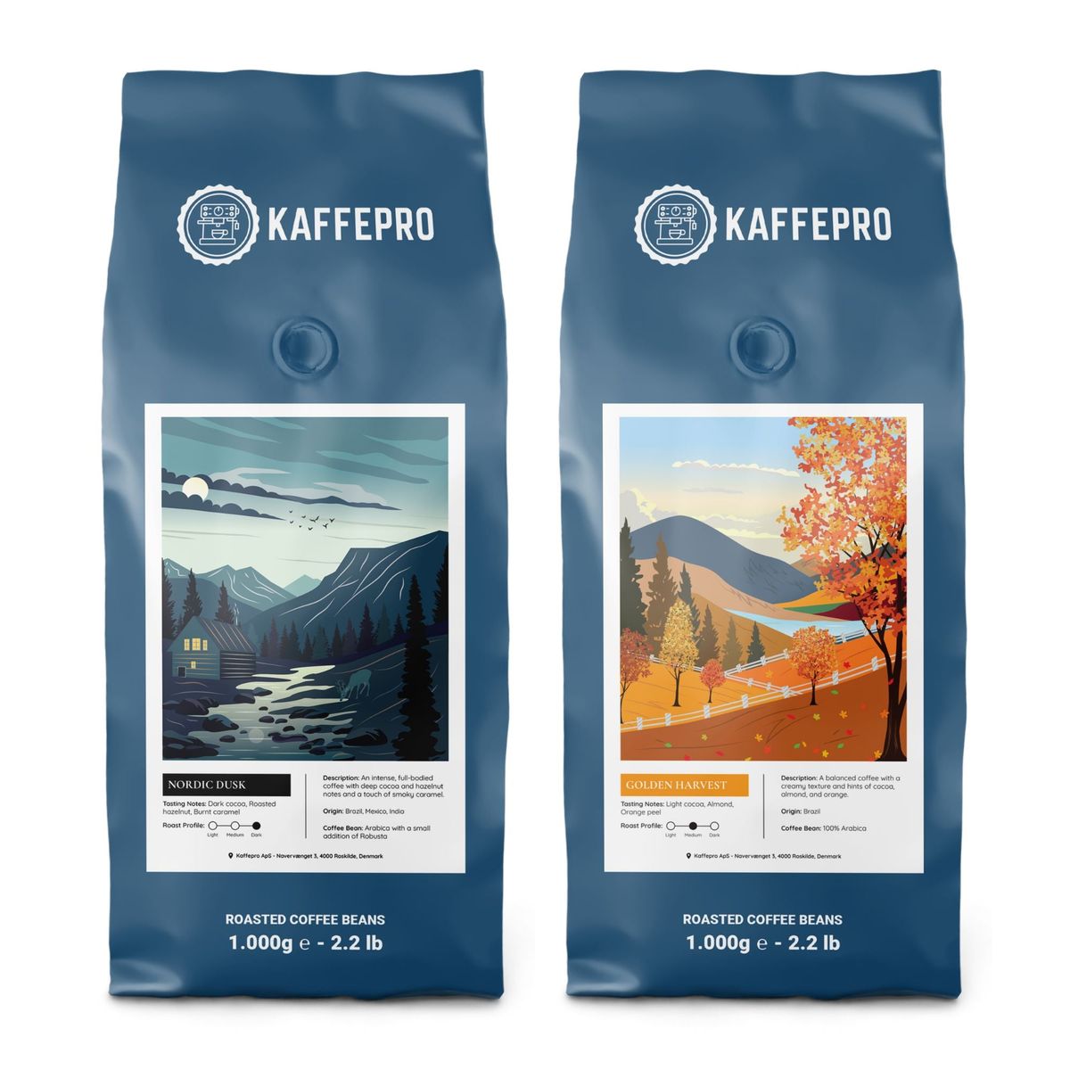 Kaffepro Signature Smagspakke - 1kg Nordic Dusk & 1kg Golden Harvest - 2 x 1kg