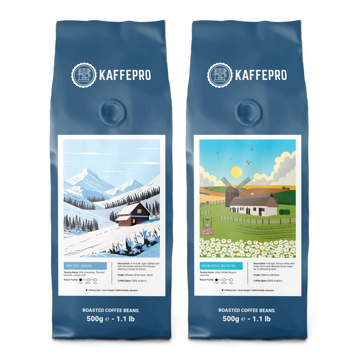 Kaffepro Signature Smagspakke - 500g Morning Bloom & 500g Arctic Shine - 2 x 500g