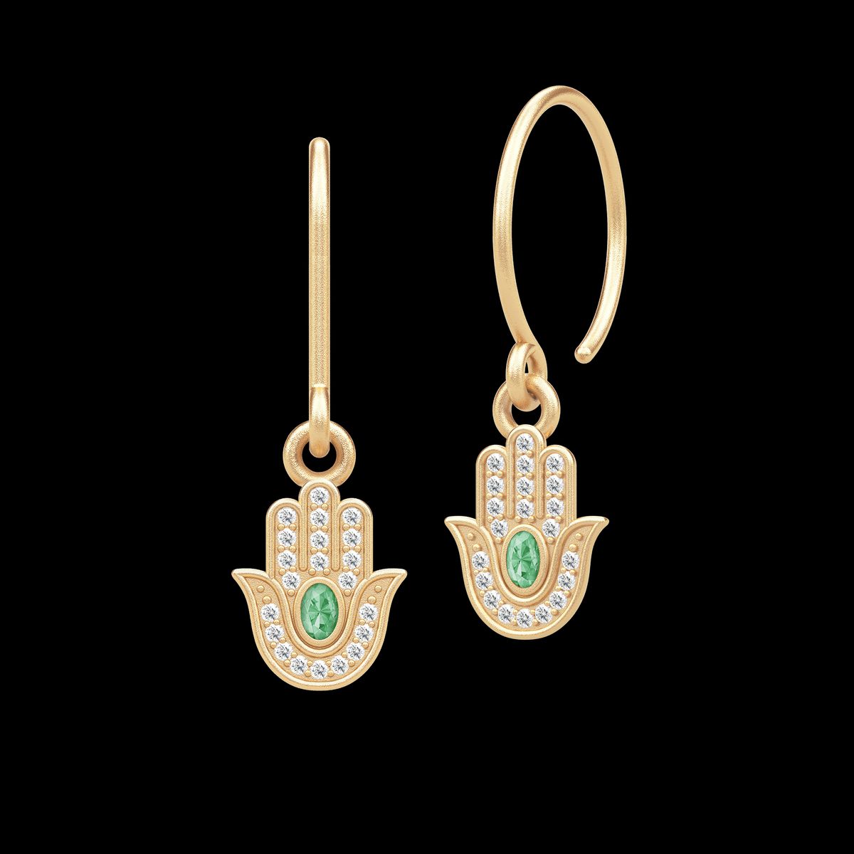 Hamsa Protection Earrings Green Turmalin