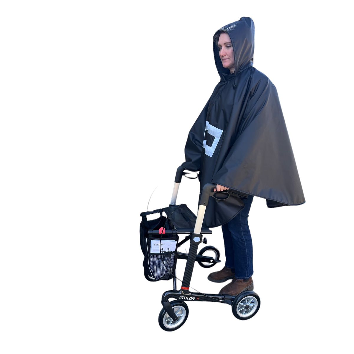 Poncho SPORT- FLEECE med indvendig blød fleece - til rollator, cykel, kørestol & fodgænger