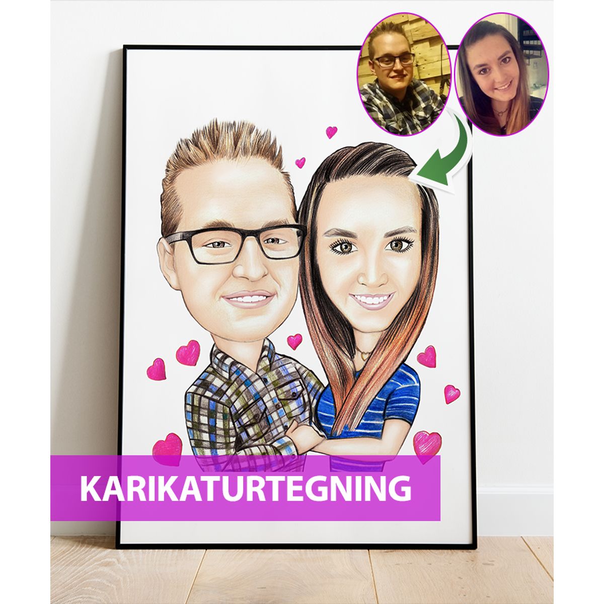 Karikaturtegning - Håndtegnet karikatur plakat efter dine fotos