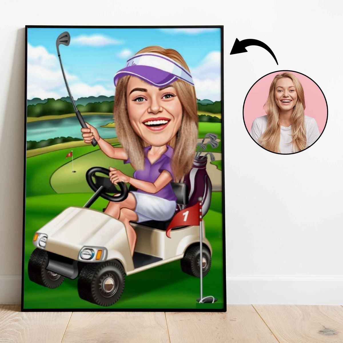 Golf tema9 (1 person) - karikaturtegning efter dine fotos