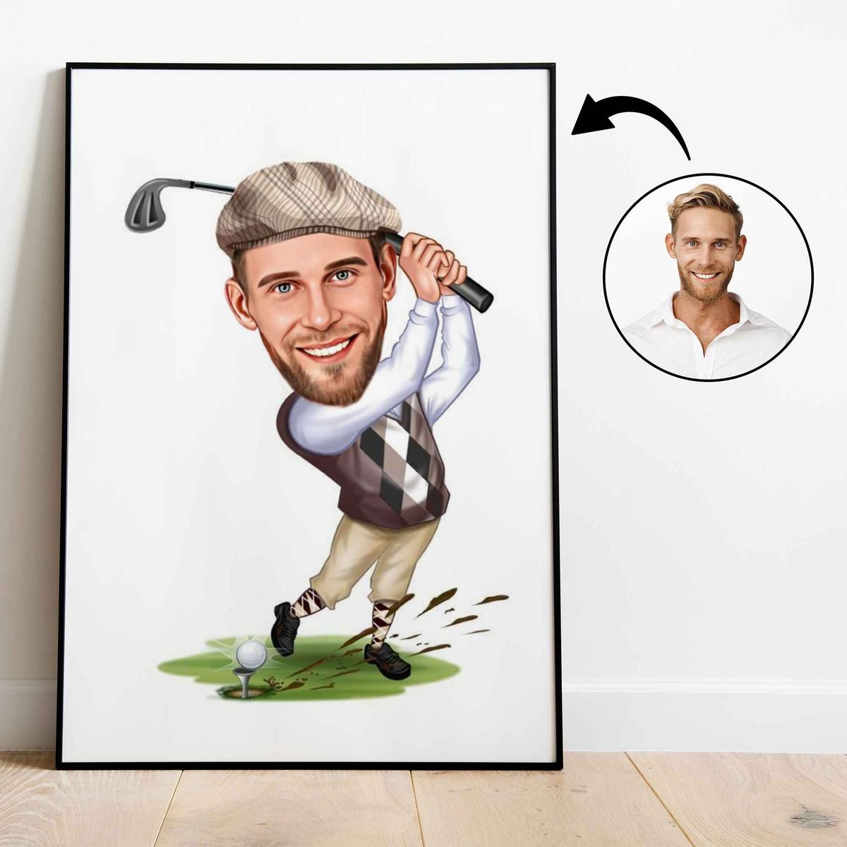 Golf tema4 (1 person) - karikaturtegning efter dine fotos