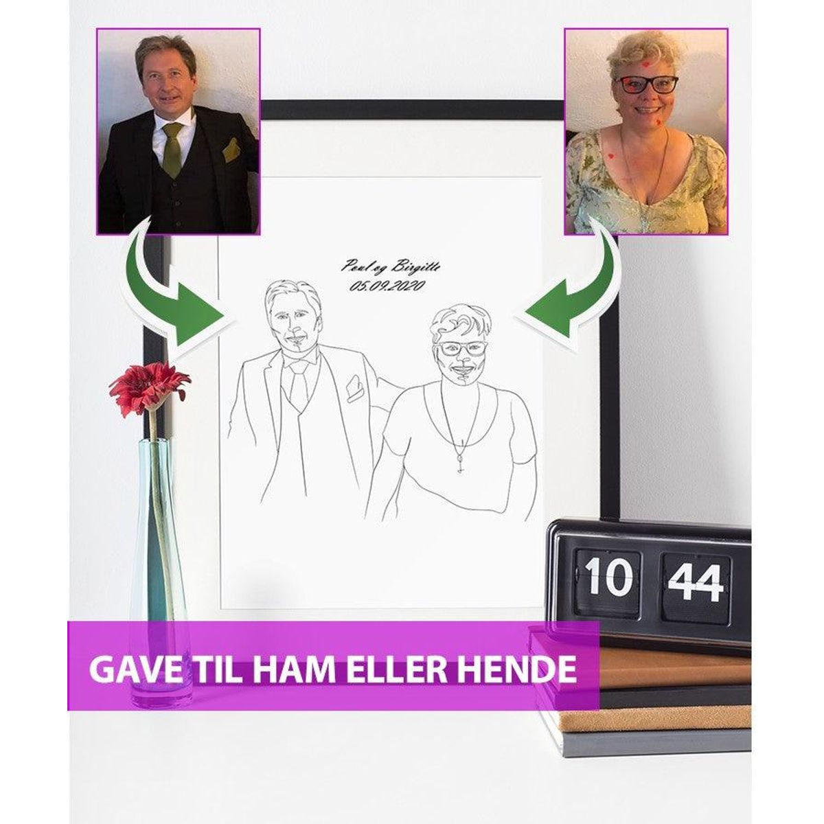 Gave til ham eller hende - line art tegning efter dine fotos