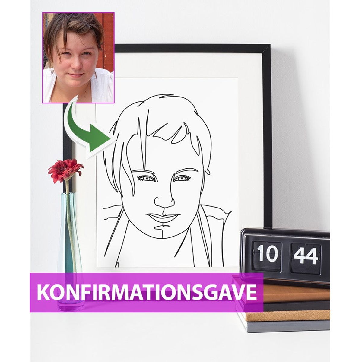 Konfirmationsgave - line art tegning efter dine fotos