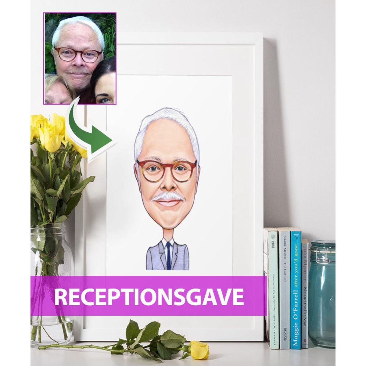 Receptionsgave - karikaturtegning efter dine fotos