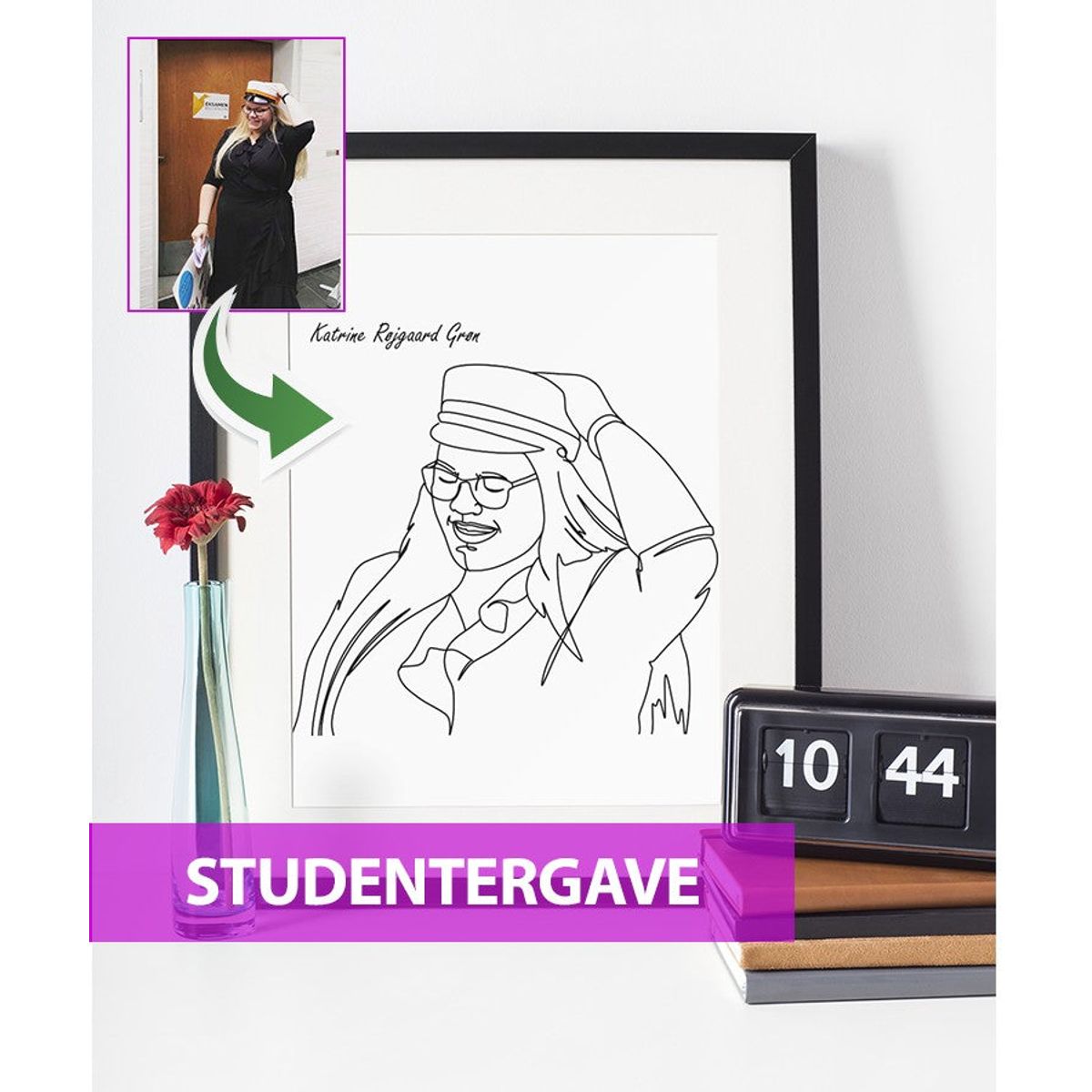 Studentergave - line art tegning efter dine fotos