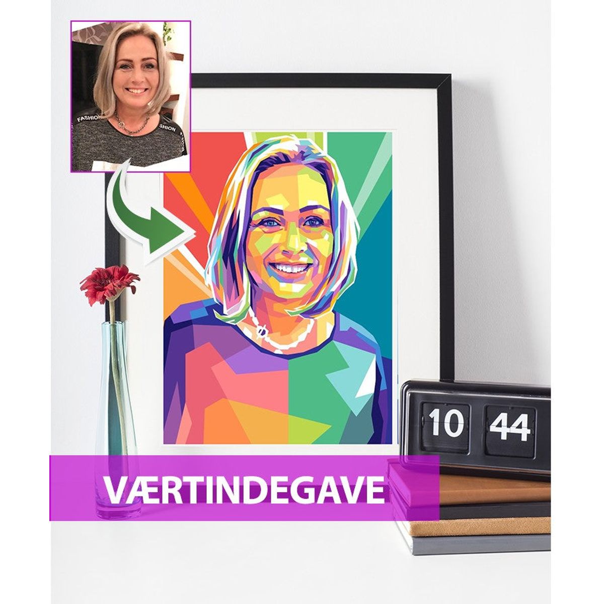 Værtindegave - pop art tegning efter dine fotos