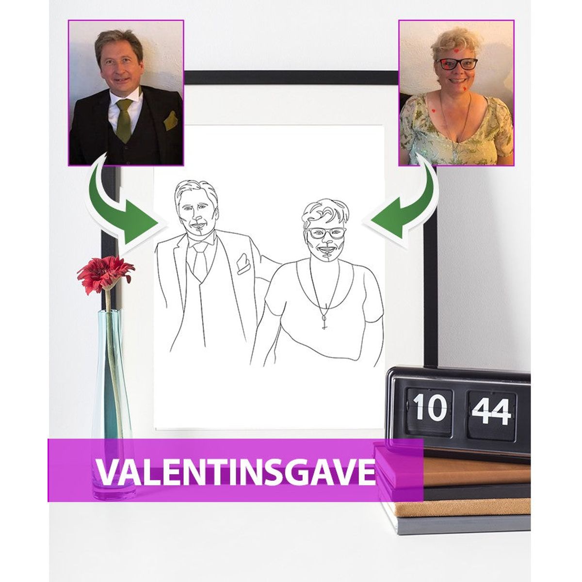 Valentinsgave - line art tegning efter dine fotos