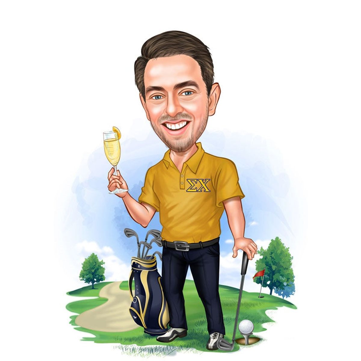 Golf tema12 (1 person) - karikaturtegning efter dine fotos