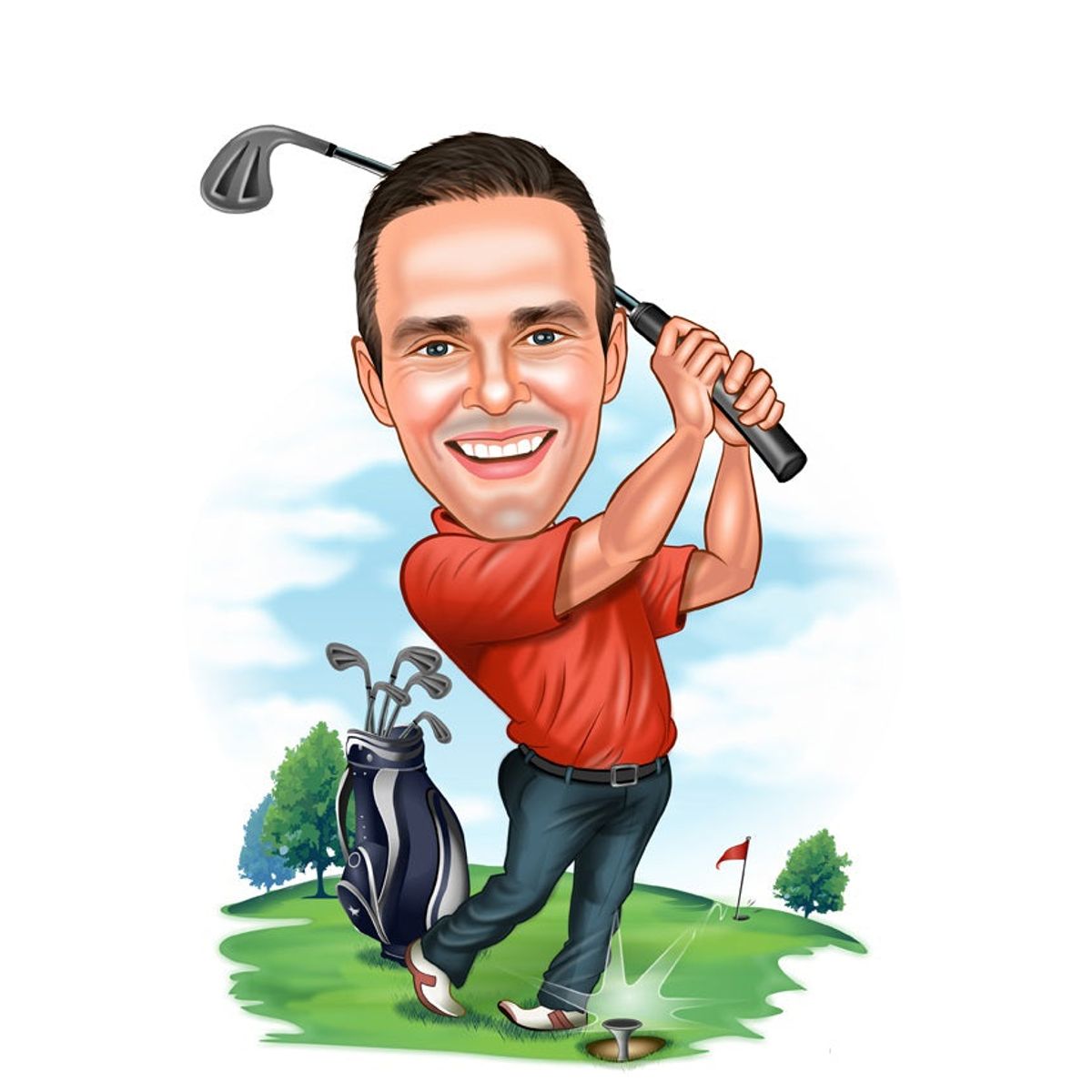 Golf tema2 (1 person) - karikaturtegning efter dine fotos