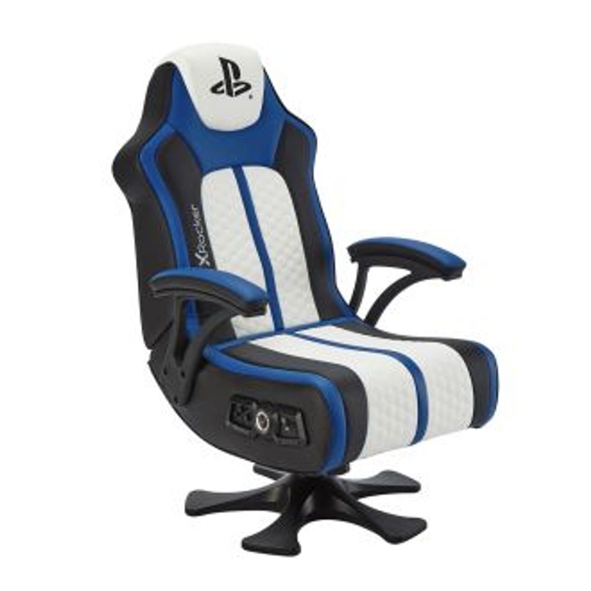 XROCKER PLAYSTATION LEGEND 2.1 WIRELESS PEDESTAL CHAIR - WHITE, BLUE AND BLACK