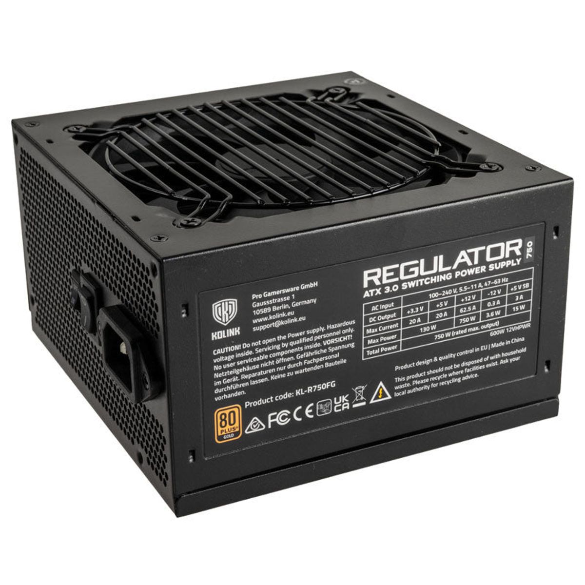 Kolink KL-R750FG PSU. Gen5. Gold - 750W, ATX 3.0, 600W 12VHPWR