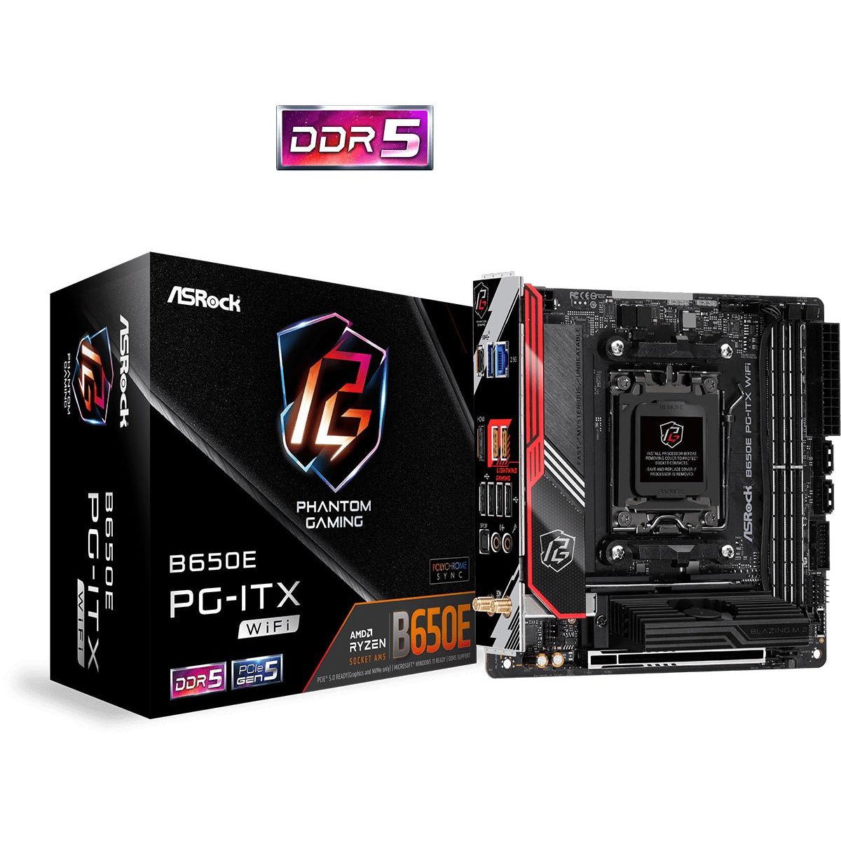 ASRock B650E PG-ITX WiFi Mini ITX AM5 AMD B650 - Bundkort