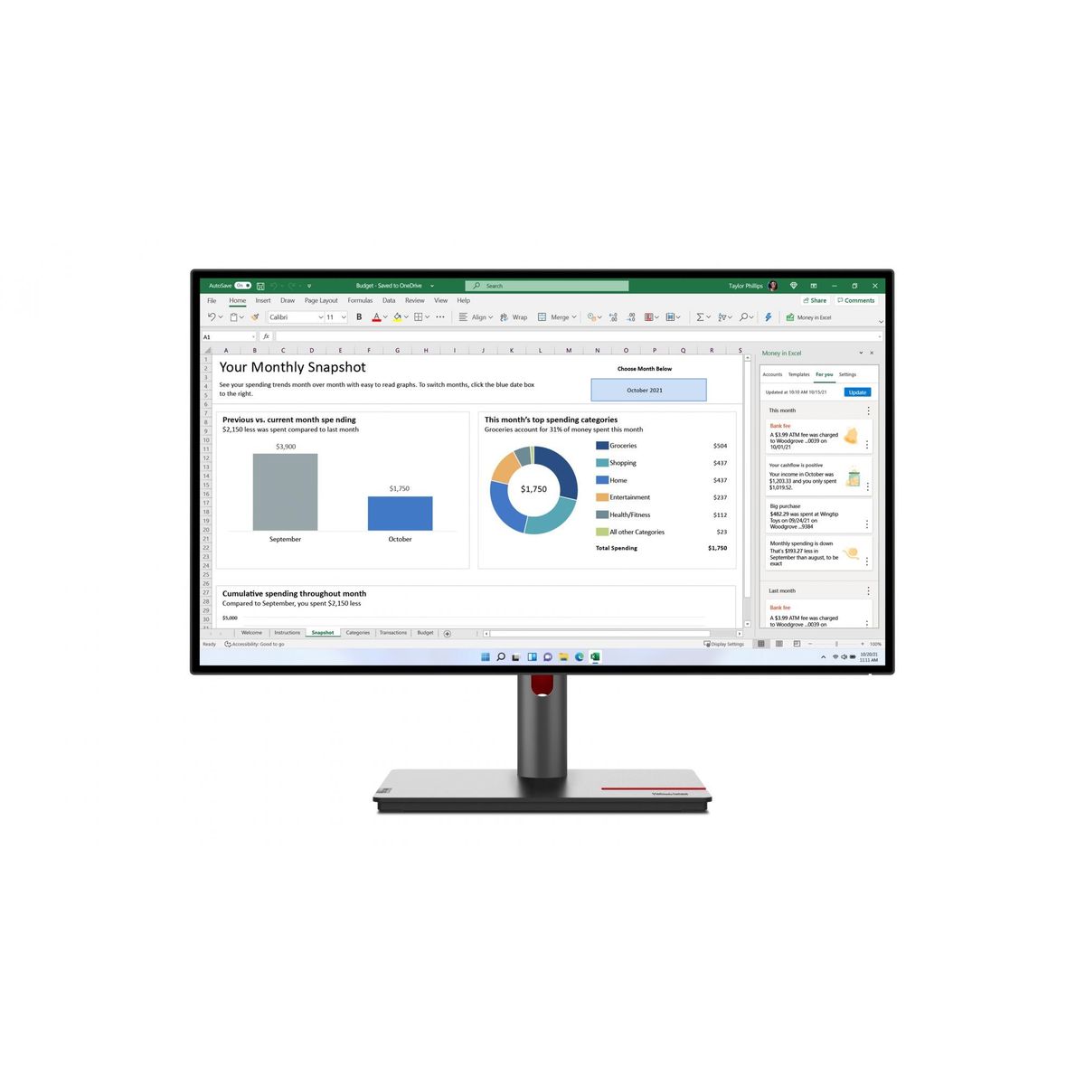 Lenovo ThinkVision P27h-30 27 2560 x 1440 (2K) HDMI DisplayPort USB-C 60Hz Pivot Skærm