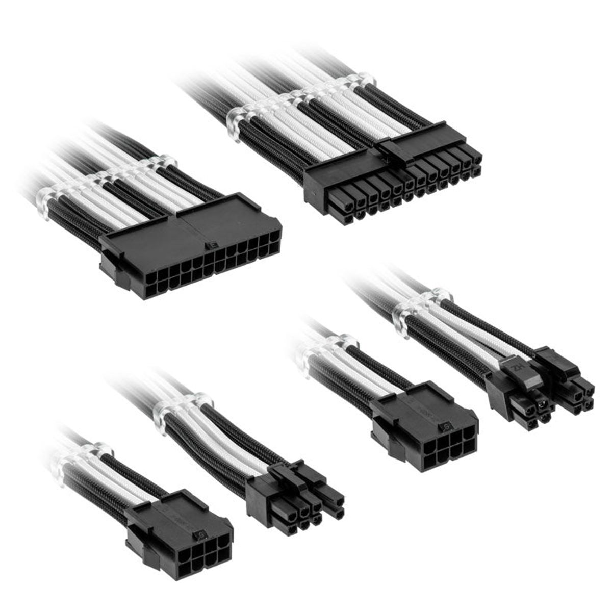 Kolink Core Standard Braided Cable Extension Kit - Jet Black/Brilliant White - 2x 6+2pin, 1x 4+4pin, 1x 20-4pin