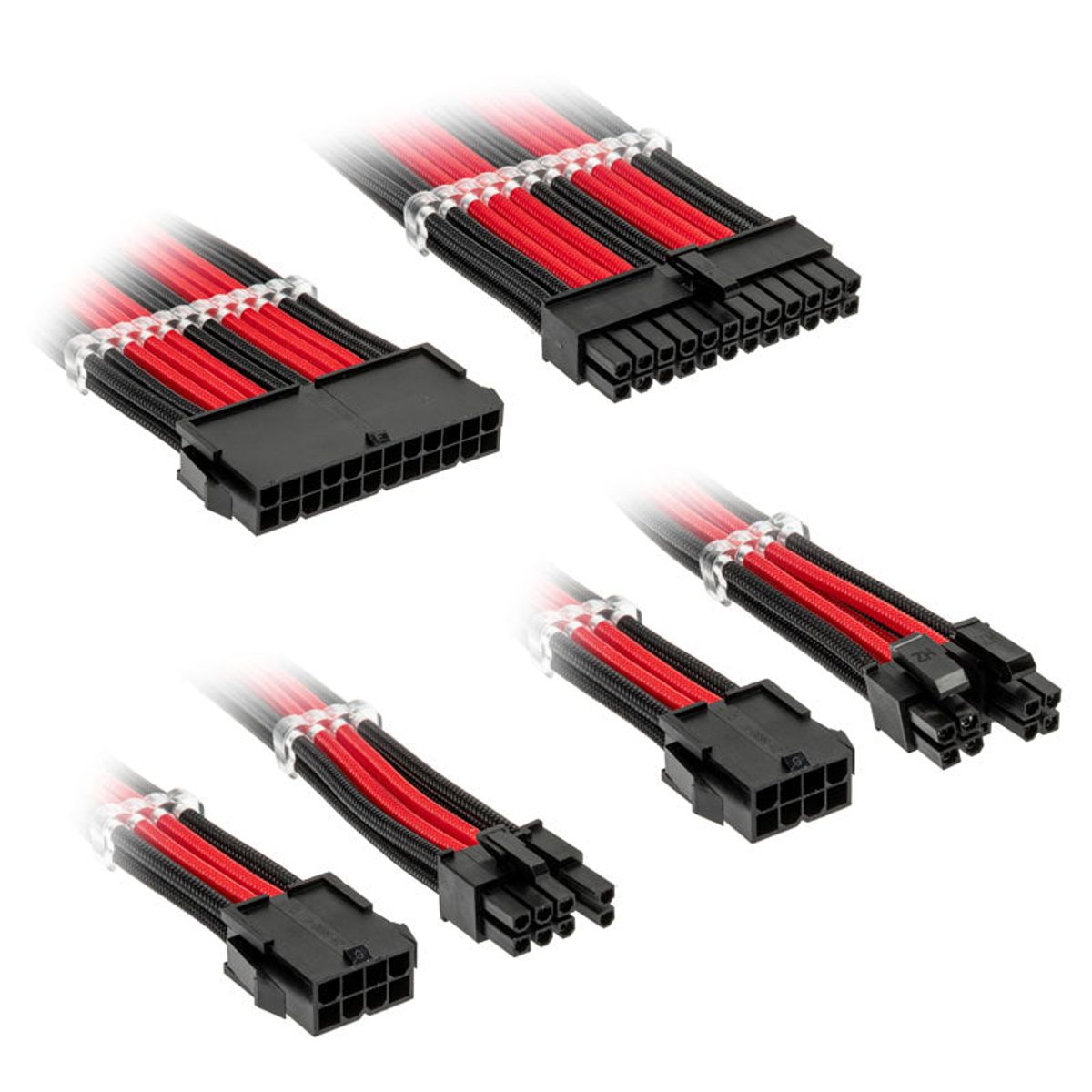 Kolink Core Standard Braided Cable Extension Kit - Jet Black/Racing Red - 2x 6+2pin, 1x 4+4pin, 1x 20-4pin