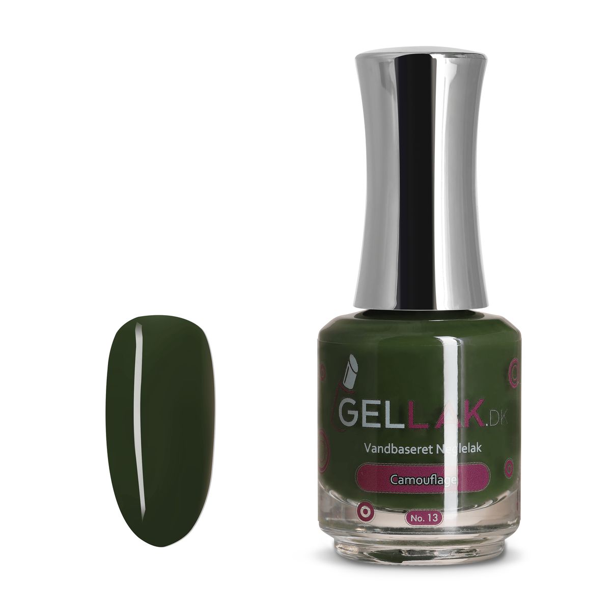 Grøn Vandbaseret Neglelak | "Camouflage" No. 13 | 15 ml | Gellak.dk