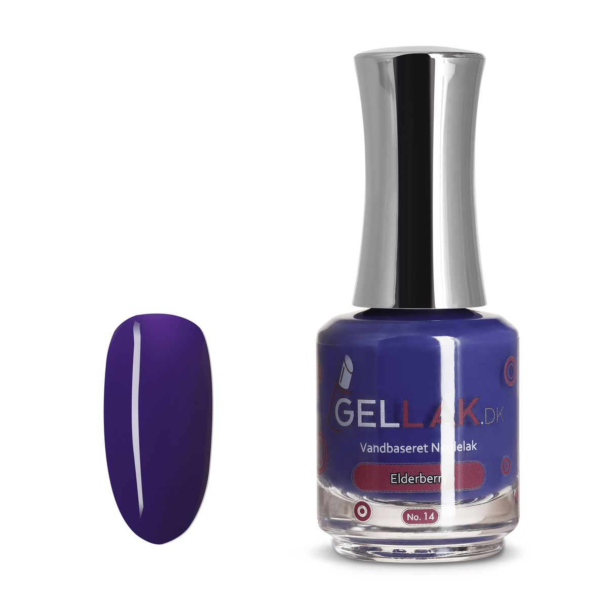 Lilla Vandbaseret Neglelak | "Elderberry" No. 14 | 15 ml | Gellak.dk