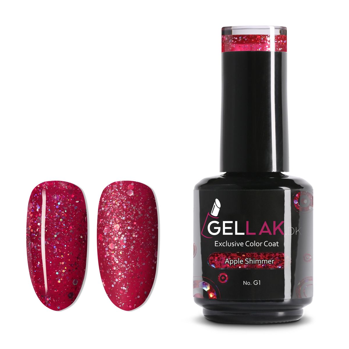 Gel Neglelak Rød Glimmer | 15 ml | Apple Shimmer No. G1 | Gellak.dk