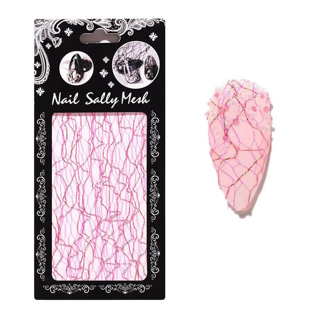 Nail Art - Mesh i Pink/Guld