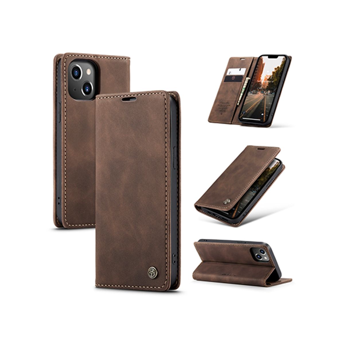 iPhone 13 Mini - CaseMe&trade; Noble Læder Etui / Pung - Mørkebrun