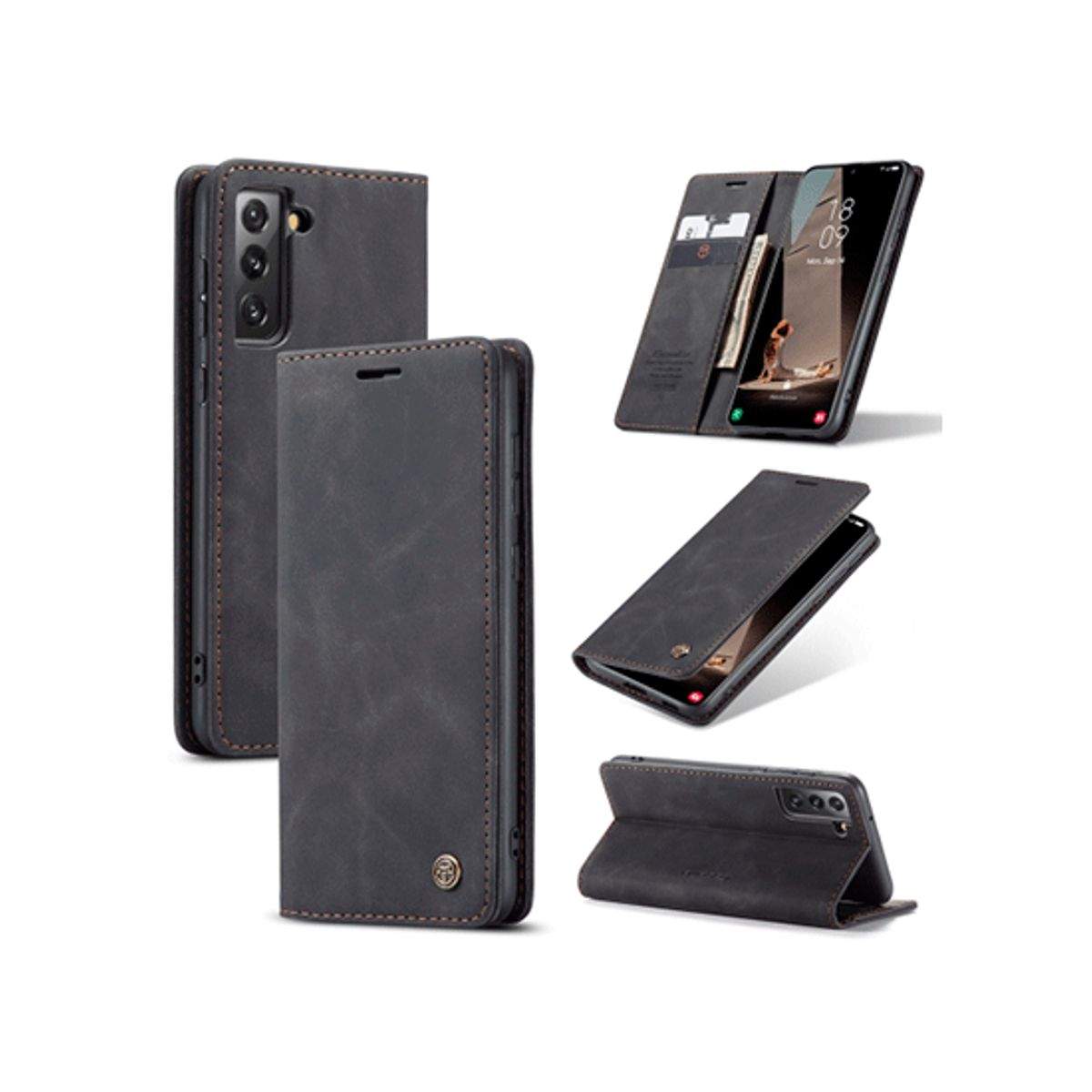 Samsung Galaxy S21 FE - CaseMe&trade; Noble Læder Etui / Pung - Sort