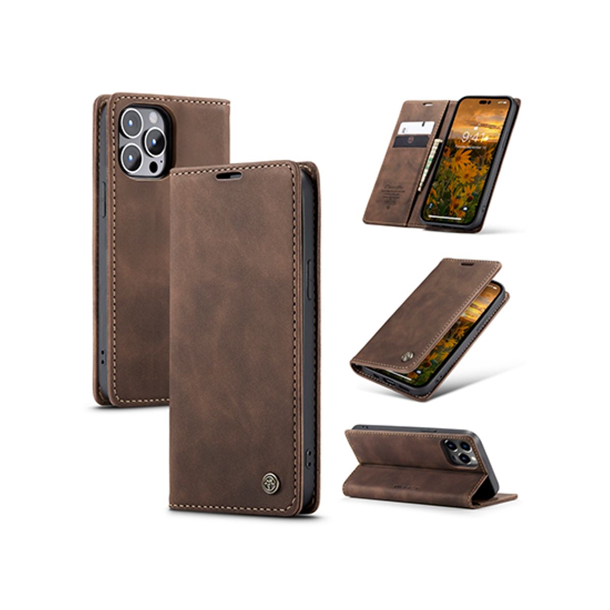 iPhone 12 Pro Max - CaseMe&trade; Noble Læder Etui / Pung - Mørkebrun