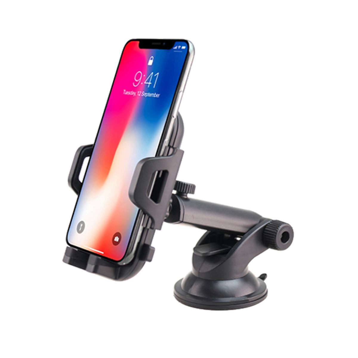 DeLX&trade; Mobilholder med arm og sugekop - Sort