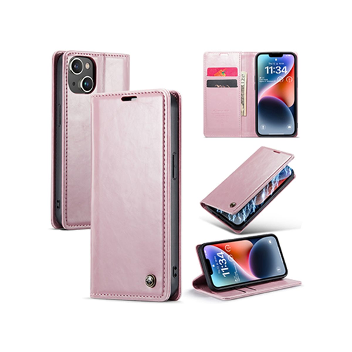 iPhone 15 Plus - CaseMe&trade; Oil Wax Læder Flipcover - Rose