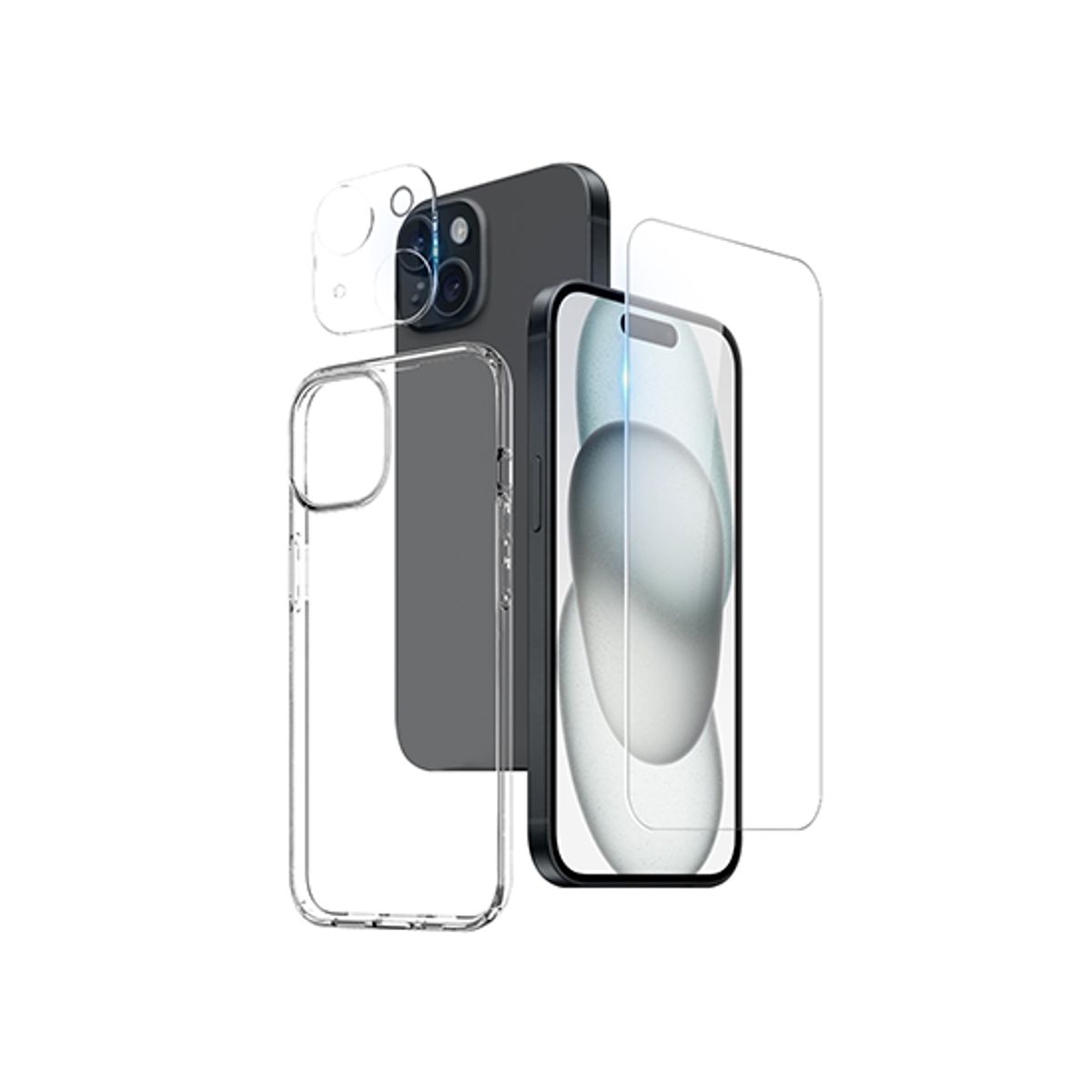 iPhone 15 - 3-i-1 Beskyttelsesæt Cover & Beskyttelsesglas