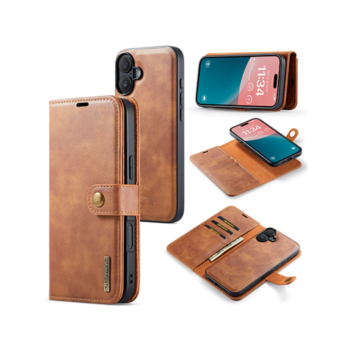 iPhone 16 Plus - DG.MING&trade; Vintage 2-In-1 Læder Etui M. Cover - Brun