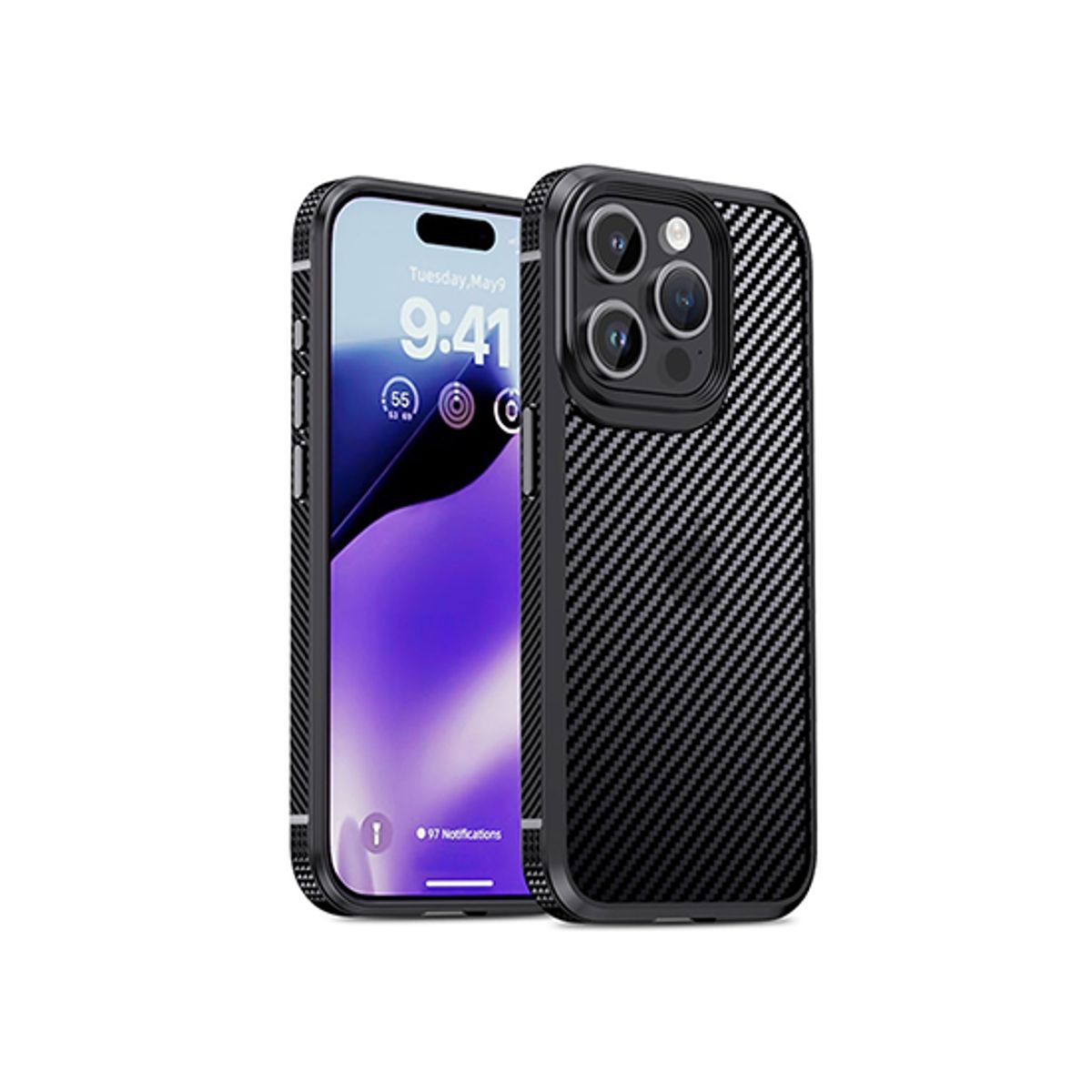 iPhone 15 Pro - iPAKY&trade; Full Carbon Stødsikkert Cover - Sort