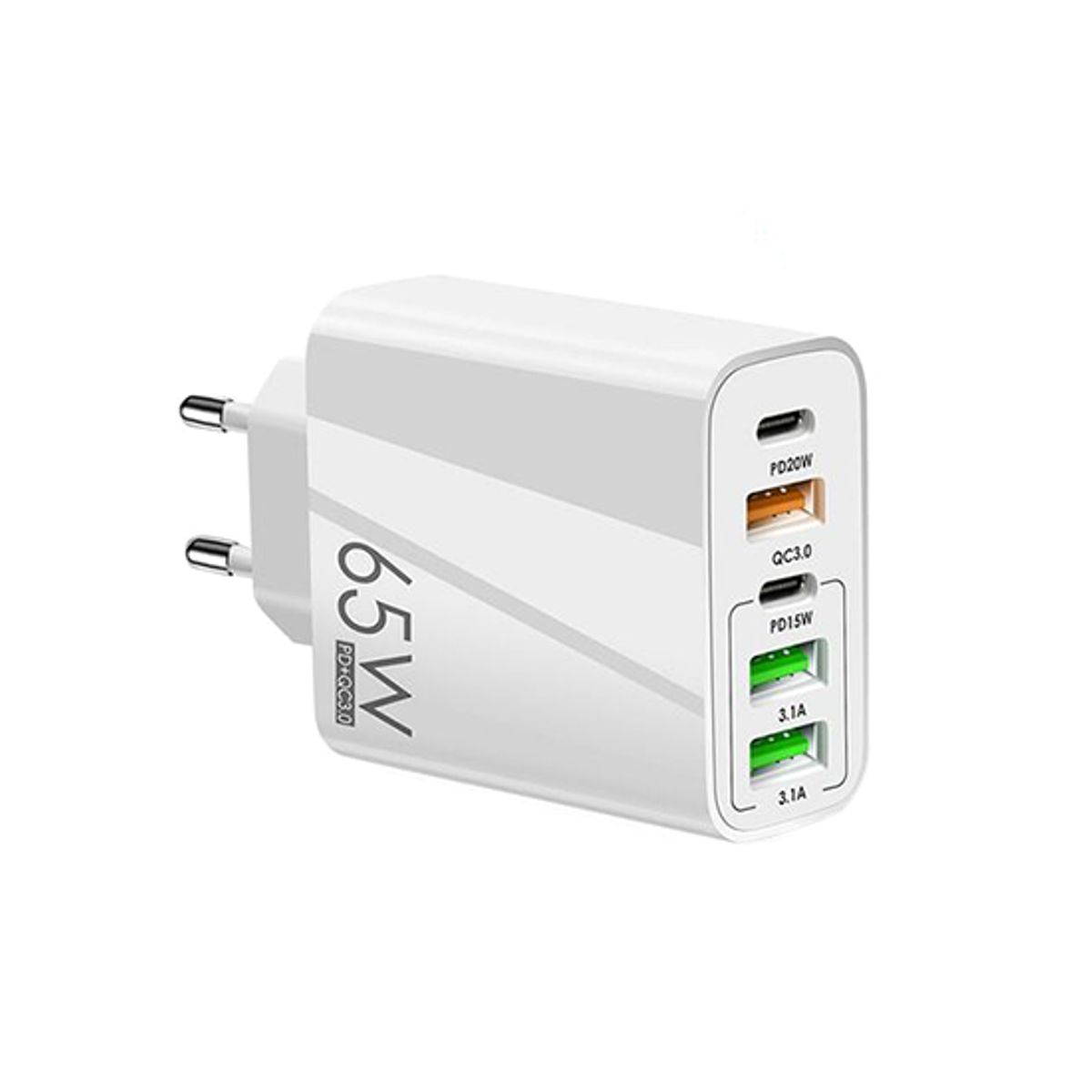 65W QuickCharge 3.0 & PD Multi-Port Vægoplader - Hvid