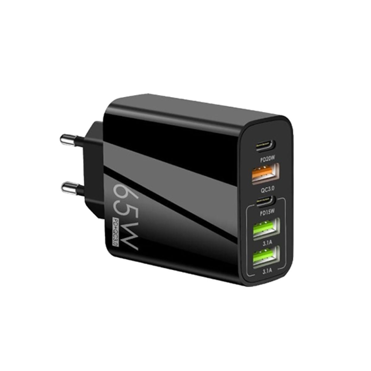 65W QuickCharge 3.0 & PD Multi-Port Vægoplader - Sort