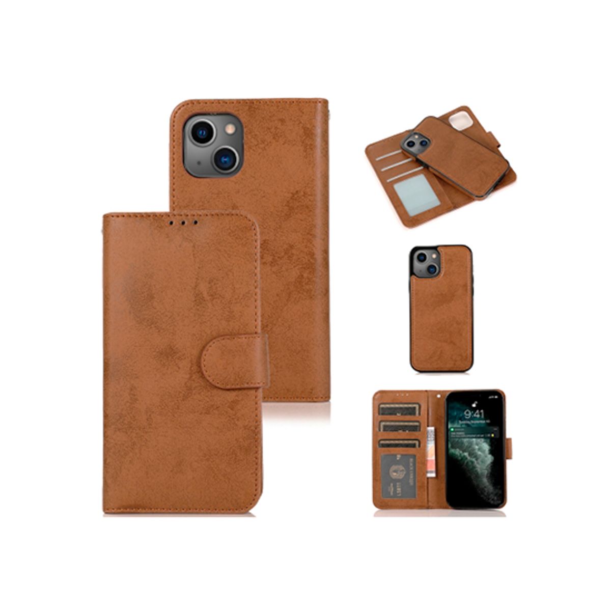 iPhone 15 Plus - Vintage 2-In-1 Læder Etui M. Aftageligt Cover - Brun