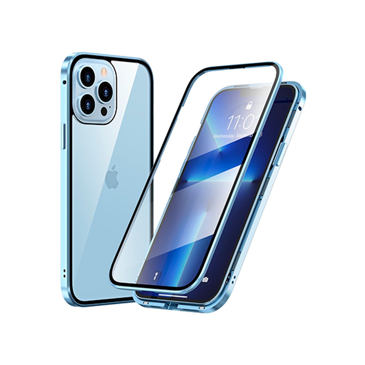 iPhone 15 Pro Max - MagGuard&trade; 360 Magnetisk Cover M. Hærdet glas - Sierra Blue