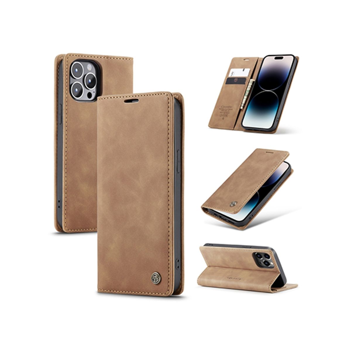 iPhone 15 Pro - CaseMe&trade; Noble Læder Etui / Pung - Brun