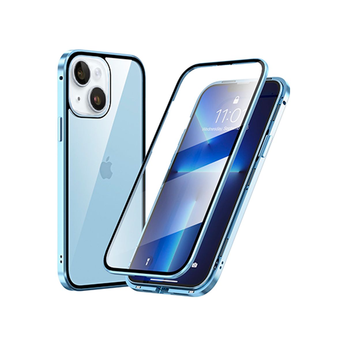 iPhone 14 - MagGuard&trade; 360 Magnetisk Cover M. Hærdet glas - Sierra Blue