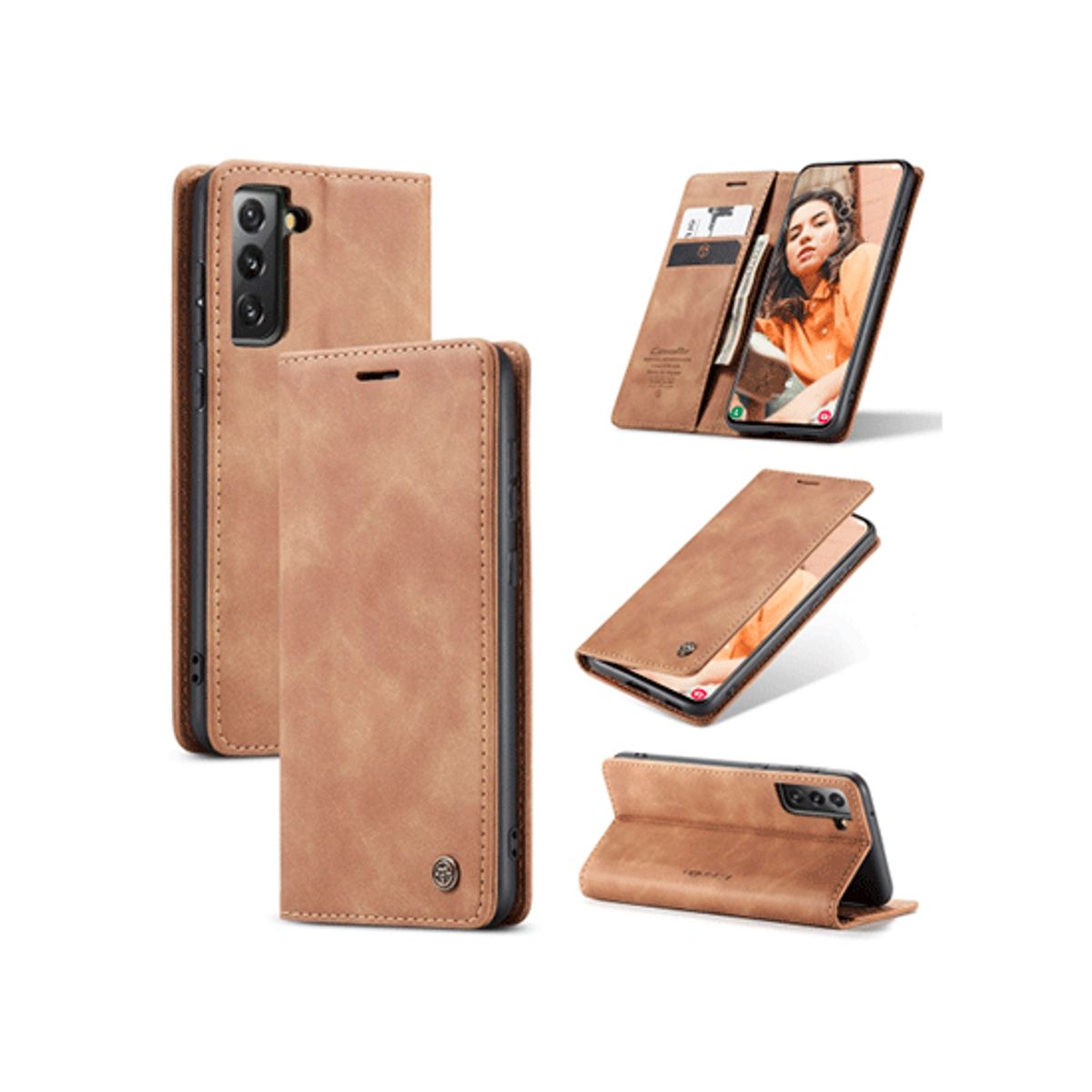 Samsung Galaxy S21 5G - CaseMe&trade; Noble Læder Etui / Pung - Brun