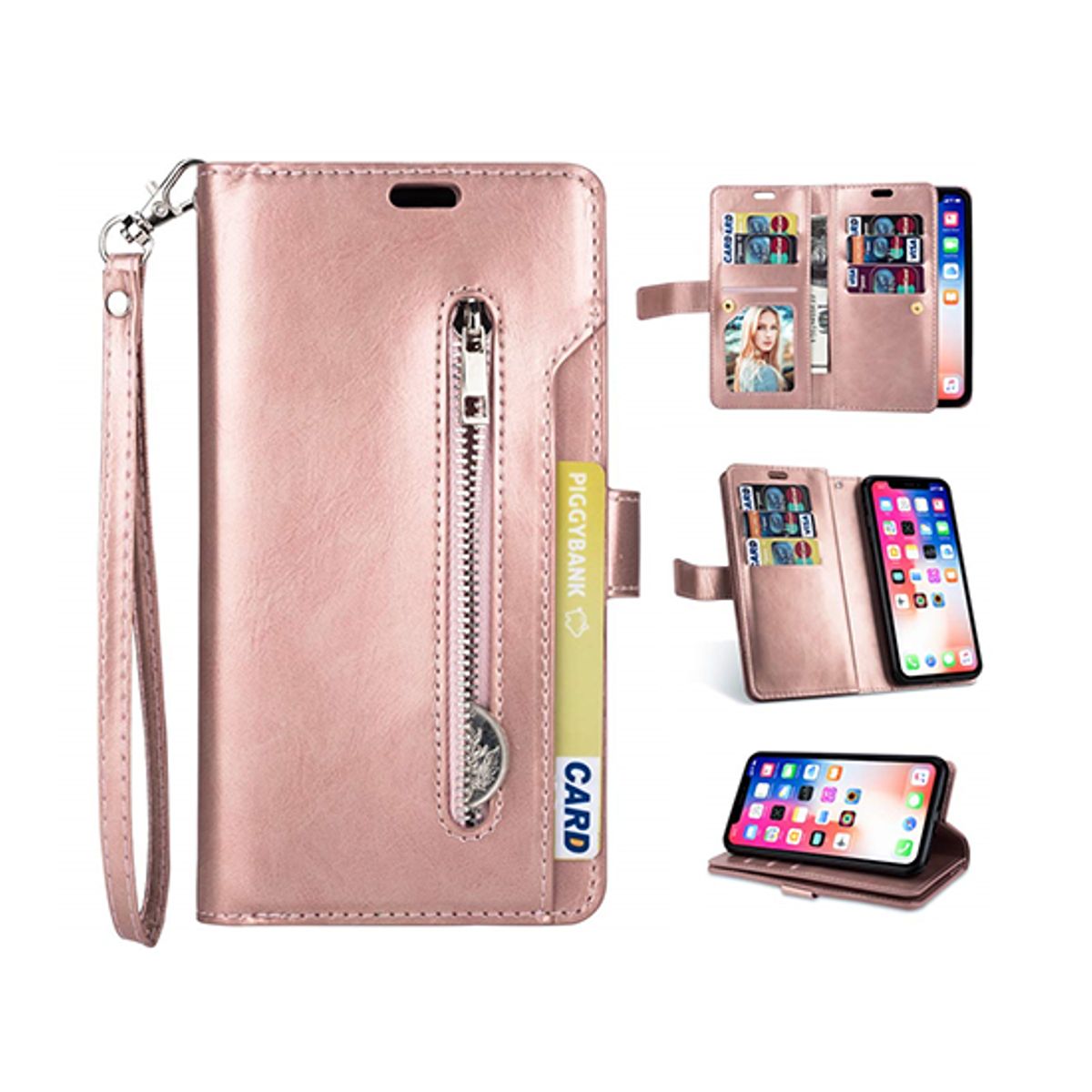 iPhone 12 Pro Max - Platinum Multi Etui M. 9 Kort Pung - Roseguld