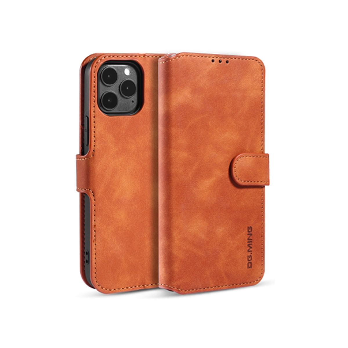 iPhone 12 - DG.MING&trade; Classical Læder Etui / Taske M. Pung - Brun