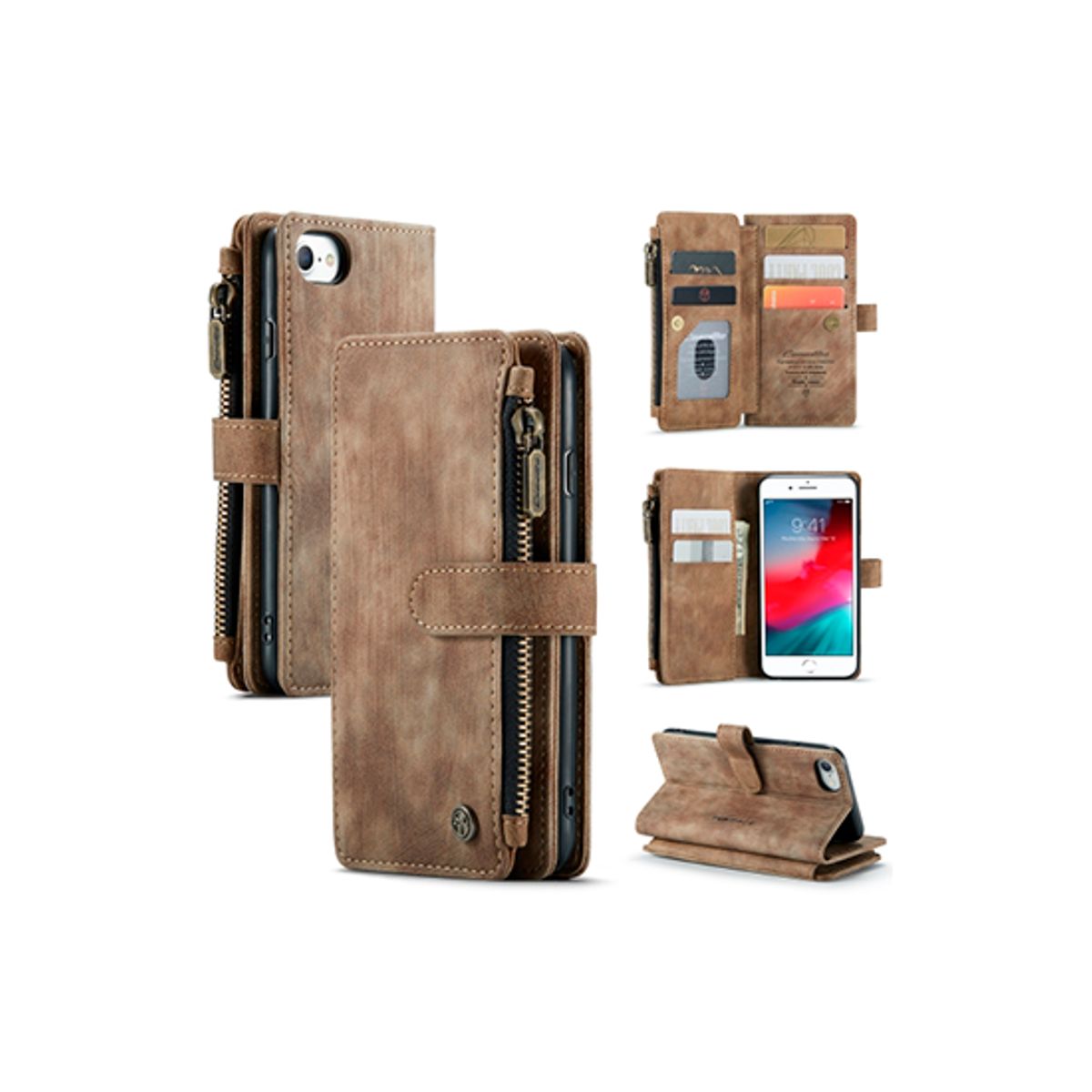 iPhone 6/6s - CaseMe&trade; Multifunktionel Læder Etui / Pung - Brun