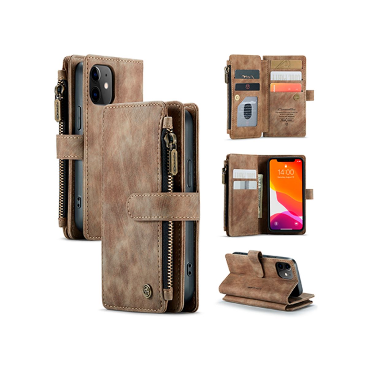 iPhone 12 Mini - CaseMe&trade; Multifunktionel Læder Etui / Pung - Brun