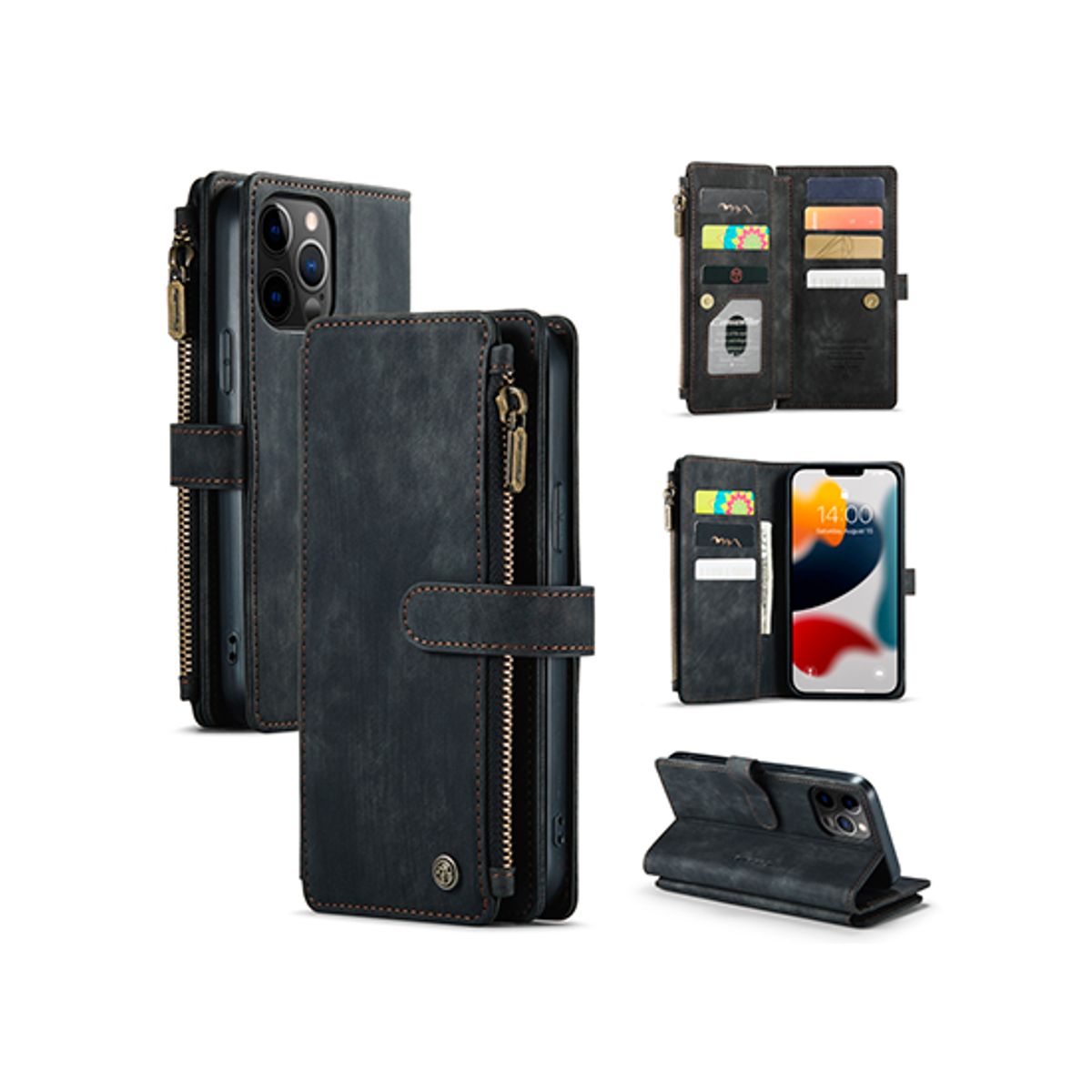 iPhone 11 Pro Max - CaseMe&trade; Multifunktionel Læder Etui / Pung - Sort